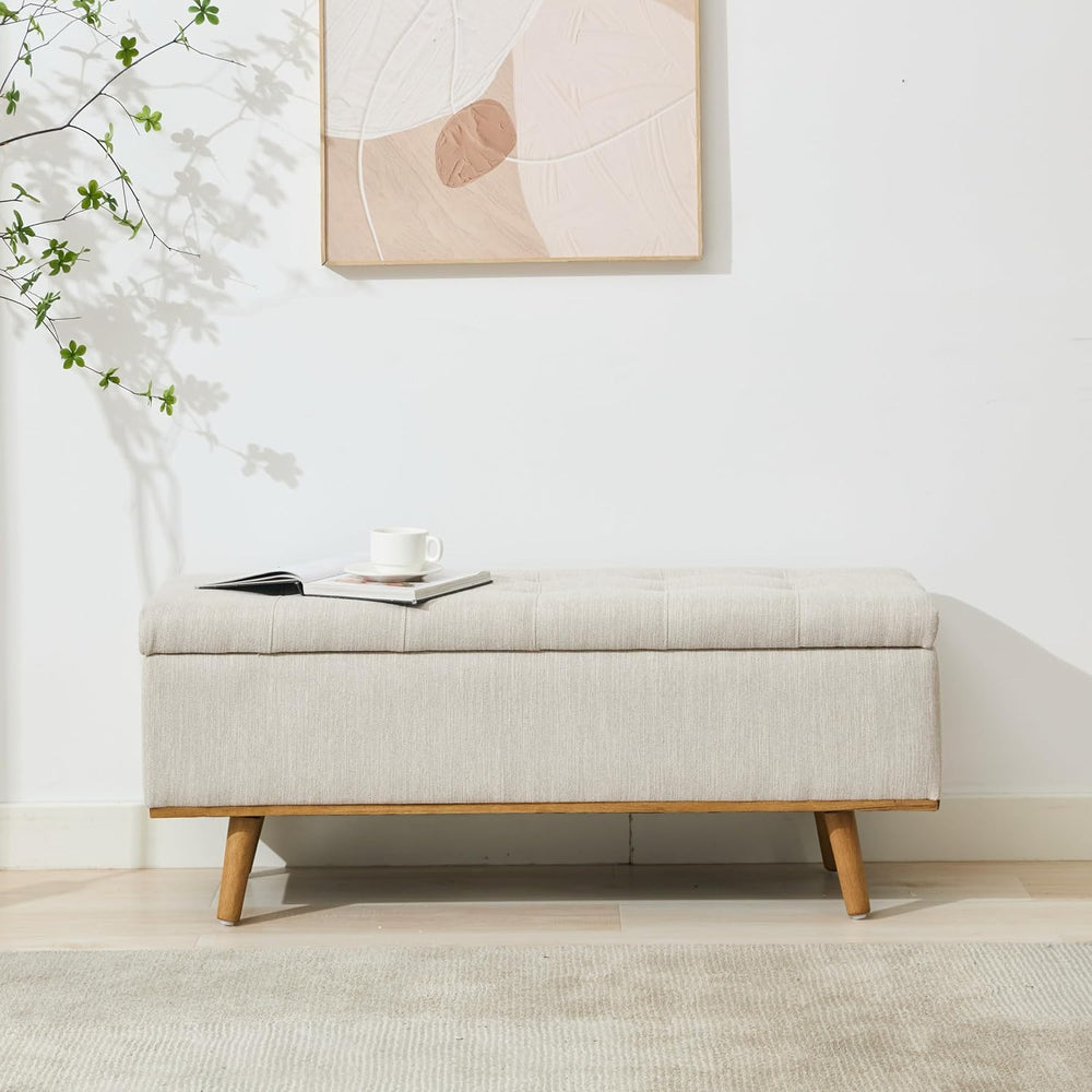 Storage Ottoman Bench, 45" End of Bed Bench, Beige | Hidden Storage Spac...