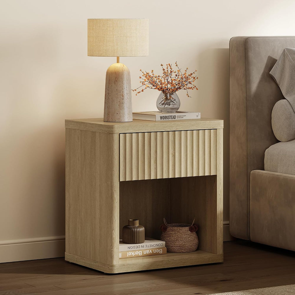 SICOTAS Night Stand Set 2 with Large Drawer 24" Tall Fluted Modern Night...