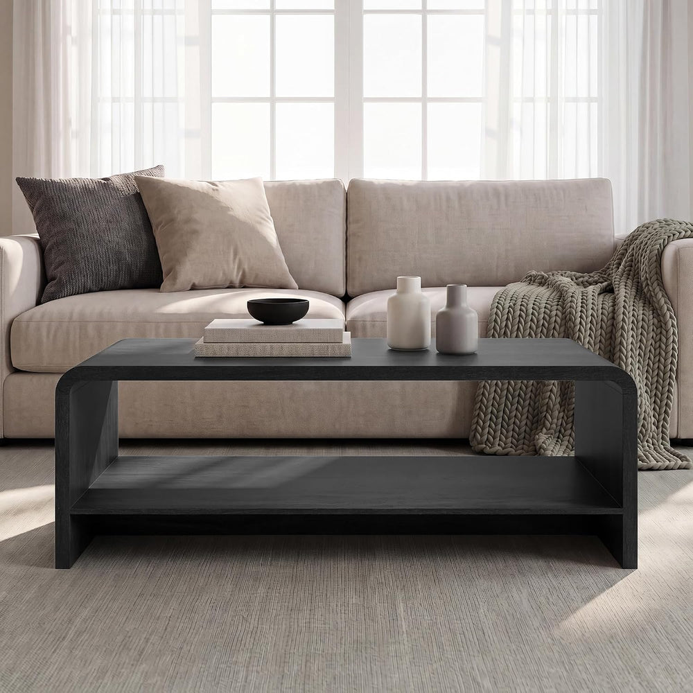 48" Coffee Table with Open Storage Shelf, 2-Tier Minimalist Wooden Coffe...