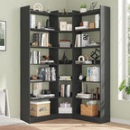 70.8" Tall Corner Bookshelf and Bookcases, 7 Tiers Morden Large Etagere Bookcases Storage Display Rack with Baffle, Industrial L-Shaped Bookshelves for Bedroom, Home Office, Living Room, Black