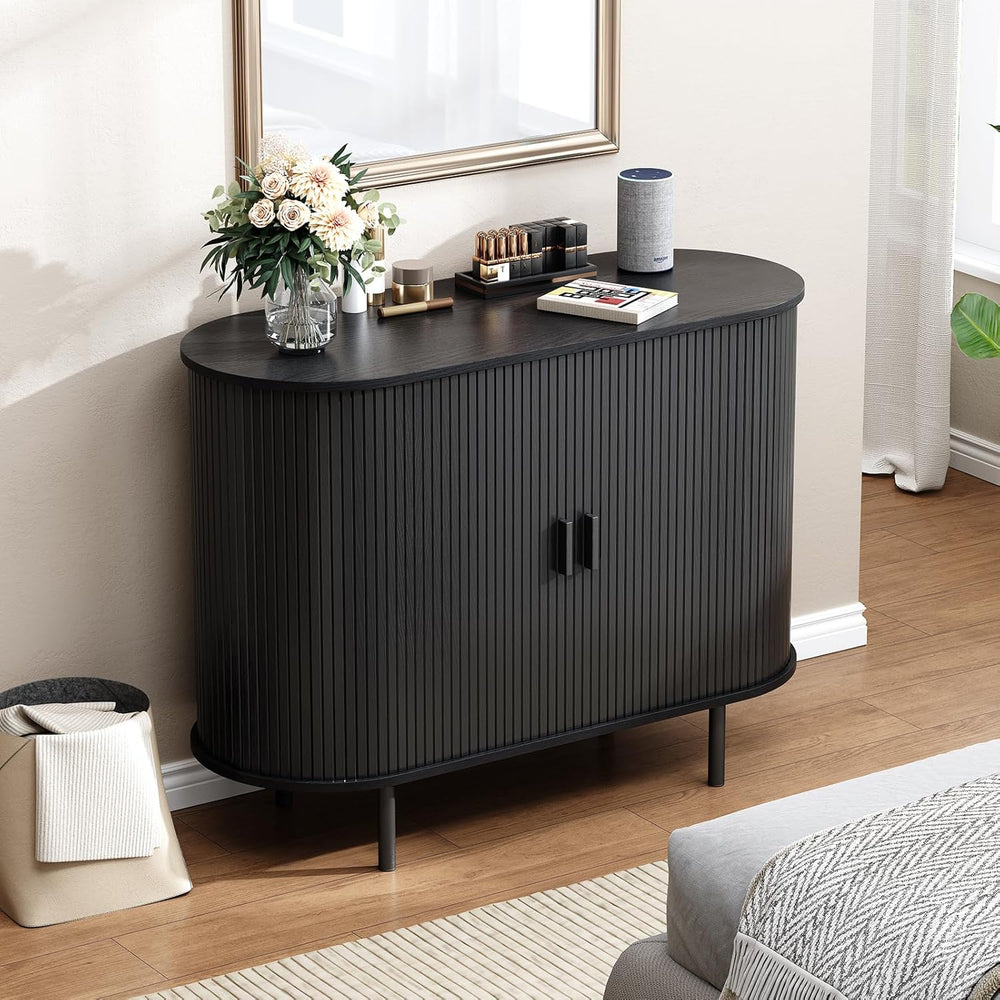 Buffet Cabinet with Storage, Fluted Sideboard Buffet with Sliding Door, Coffe...