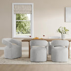 Upholstered Dining Chairs with Casters, Modern Barrel Side Armchair with Rollers for Dining Room, Bedroom, Kitchen, Reading Room, Light Gary, Set of 4
