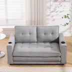 ERYE Modern Upholstered Loveseat Sofa Foldable Convertible Floor Sofabed W/Cupholders and Pockets, 3 Fold Tufted Futon Lounge Sofa with Pull Out Sleeper Couch Bed for Living Room Bedroom Studio