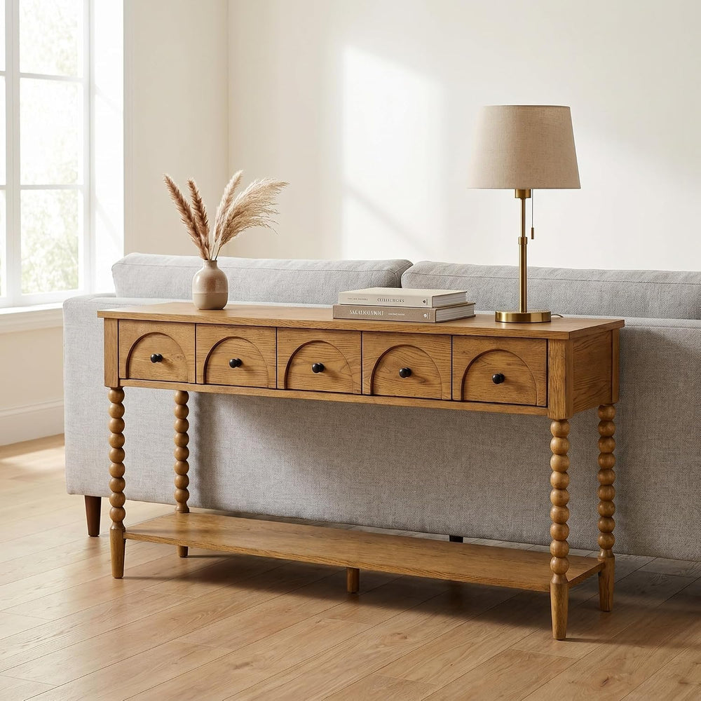 Pembroke 58” Cottage Sofa Console Table with Drawers & Lower Shelf Storag...