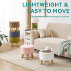 Small Ottoman with Storage, Small Storage Ottoman Round, Sherpa Foot Stool with Legs, Ottomans and Footstools for Living Room and Entryway (White)