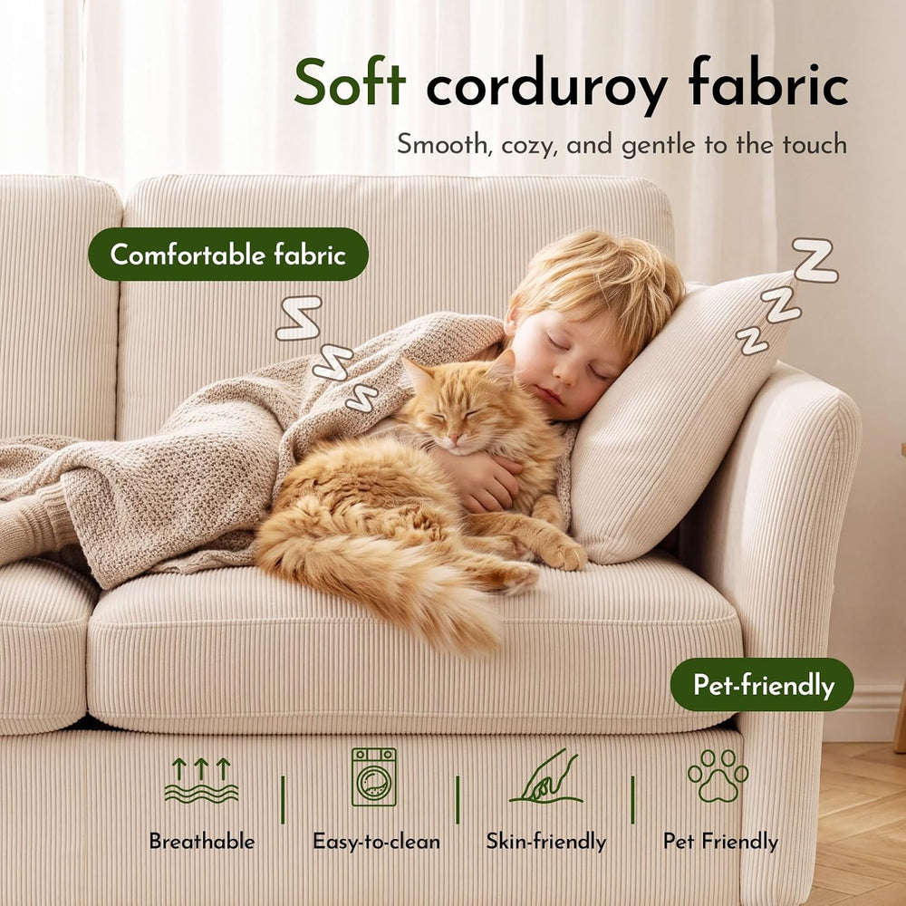 Valthie 61" Modern Corduroy Loveseat Sofa Couch,Beige | Mid Century Mode...