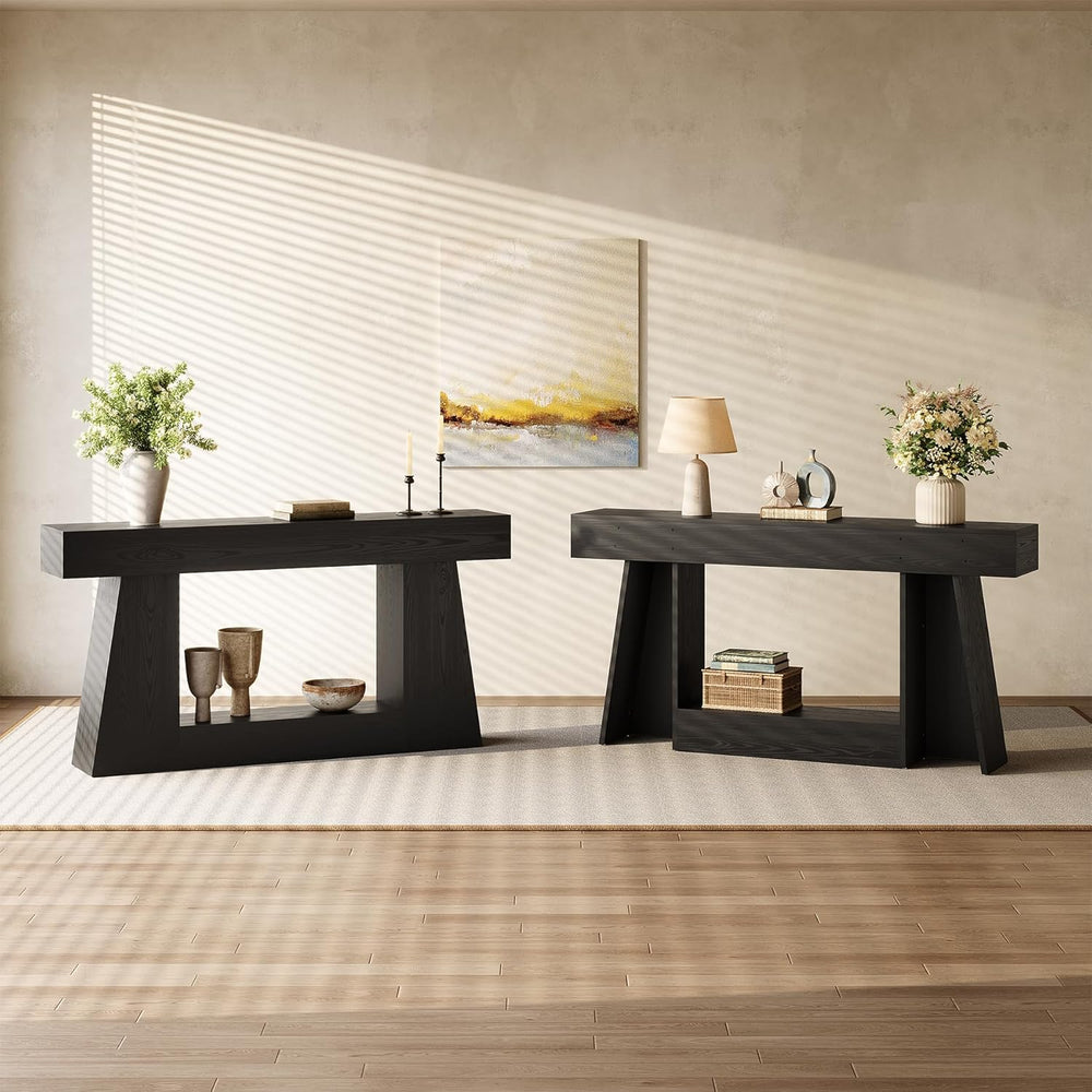 LITTLE TREE 63" Farmhouse Console Table with Storage, Rustic Sofa Table ...
