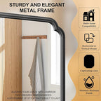 22x34 Inch Black Bathroom Mirror, Metal Framed Wall Mirror with Rounded Edges, Rustproof Horizontal Vertical Hanging for Vanity Over Sink