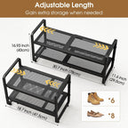 SAYZH Expandable Shoe Rack for Closet, Adjustable Metal Shoe Organizer with Sturdy Mesh Shelves for Boots & Heels, Stackable Shoe Storage for Entryway, Garage, Small Spaces (Black, 2-Tier)