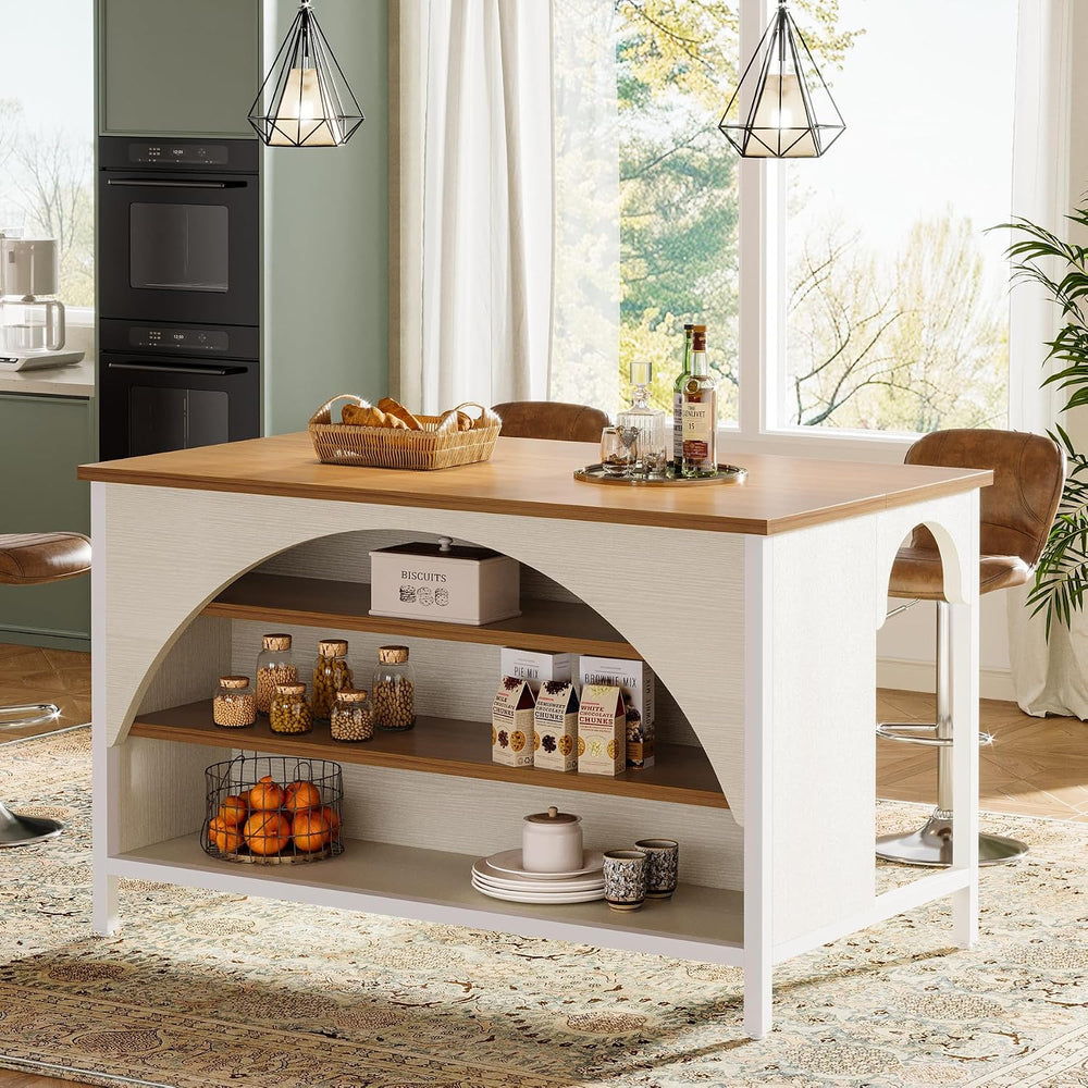 Tribesigns Kitchen Island with 3 Storage Shelves, 55" W Kitchen Shelf wi...