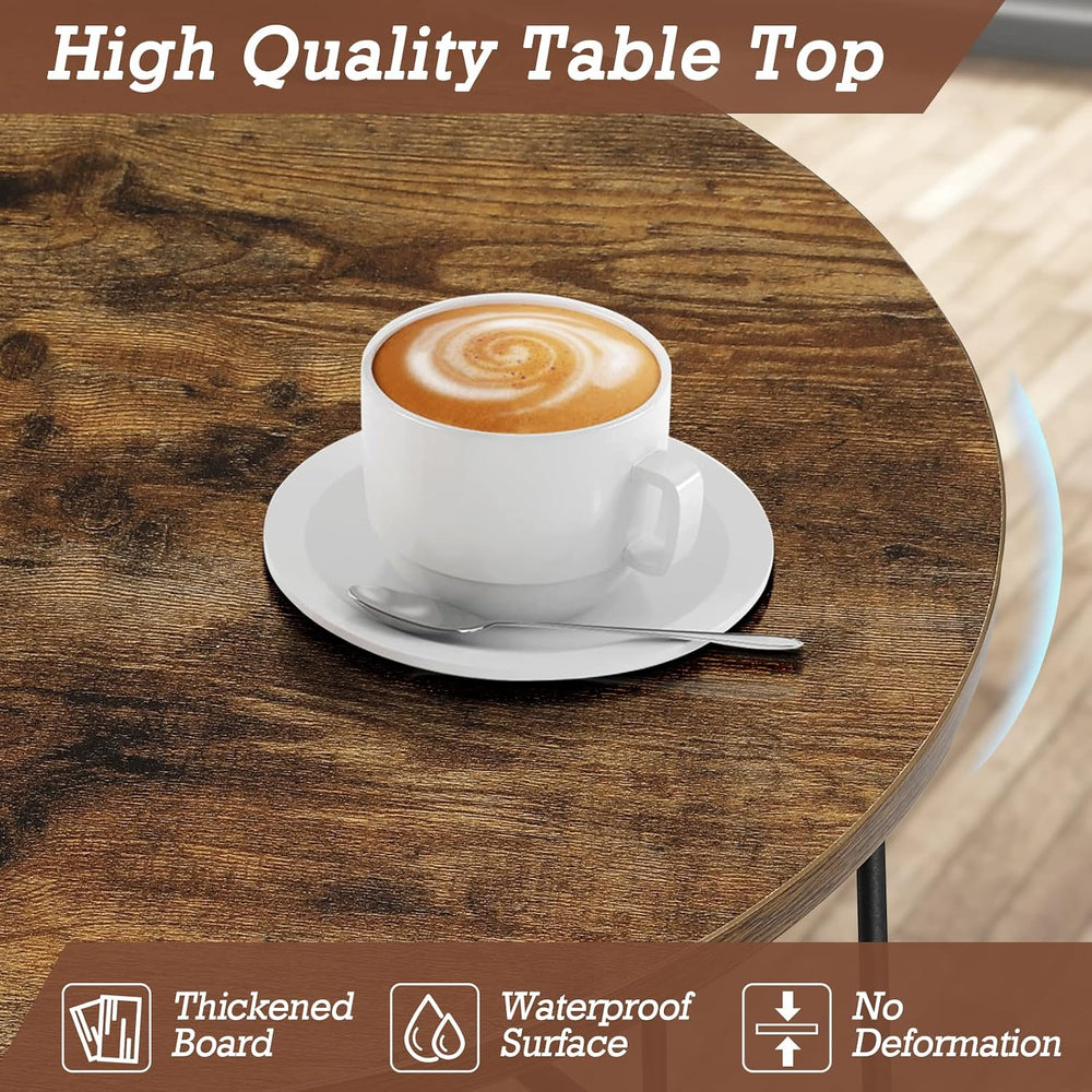 Small Coffee Table, Round End Table Set of 2 with Wooden Table and Metal Fram...