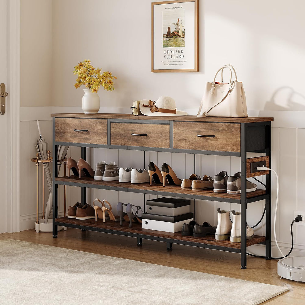 Lulive Entryway Table with Outlets, 3 Fabric Drawers, 55 in Console Table | 5...
