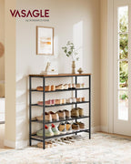 VASAGLE Shoe Rack, Shoe Storage Rack for Closet, Entryway, Living Room, Free Standing Metal Organizer Shelf, 5 Tiers, 11.8 x 29.5 x 34.3 Inches, for 18–24 Pairs, Rustic Brown and Ink Black ULBS050KD01