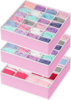 Simple Houseware Sock Drawer Organizer for Dresser/Closet/Bedroom, 3 Pack, Pink