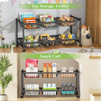 2-Tier Rolling Pantry Cart on Wheels with 6 Removable Baskets, Sturdy Pantry Floor Organizer and Storage, Kitchen Storage Cart for Fruit Vegetables, Snack Organizer for Pantry Kitchen Living Room