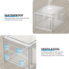 12 Pack Hard Sturdy Thickened Rigid XX Large Shoe Storage Organizer for Closet, Clear Stackable Sneaker Shoe Boxes Rack Containers Display Case Bins with Lids, White