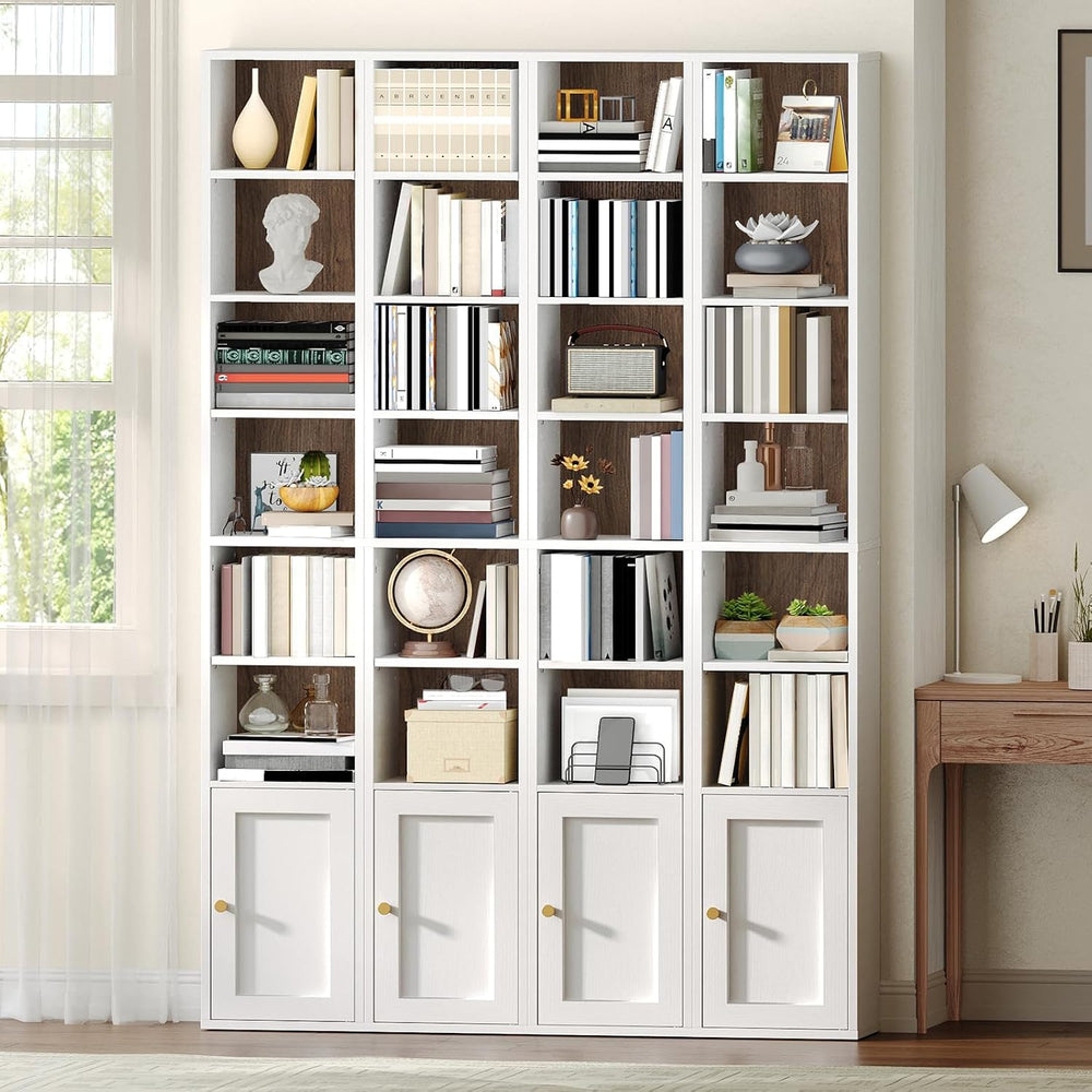 RALGEND 7-Tier Tall Narrow Bookshelf with Door Set of 2, 70.9 Inches CD DVD S...