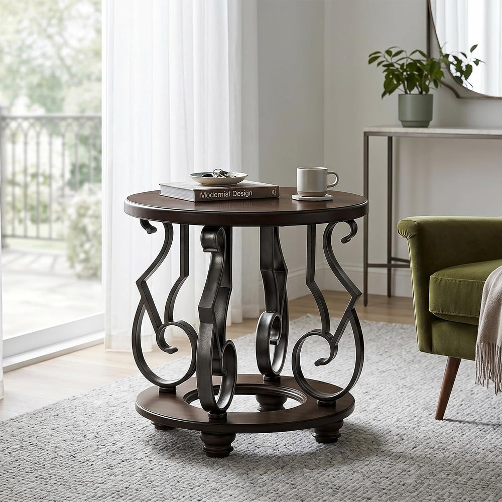 Signature Design by Ashley Frallyn Classic End Table with Curved Metal Suppor...