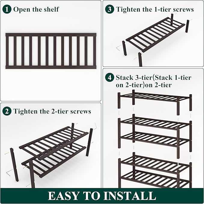 Smiry Shoe Rack, 5 Tier Thick Bamboo Shoe Organizer, Stackable Free Standing Wooden Shoe Storage Shelf for Closet, Entryway, Front Door Entrance, Brown