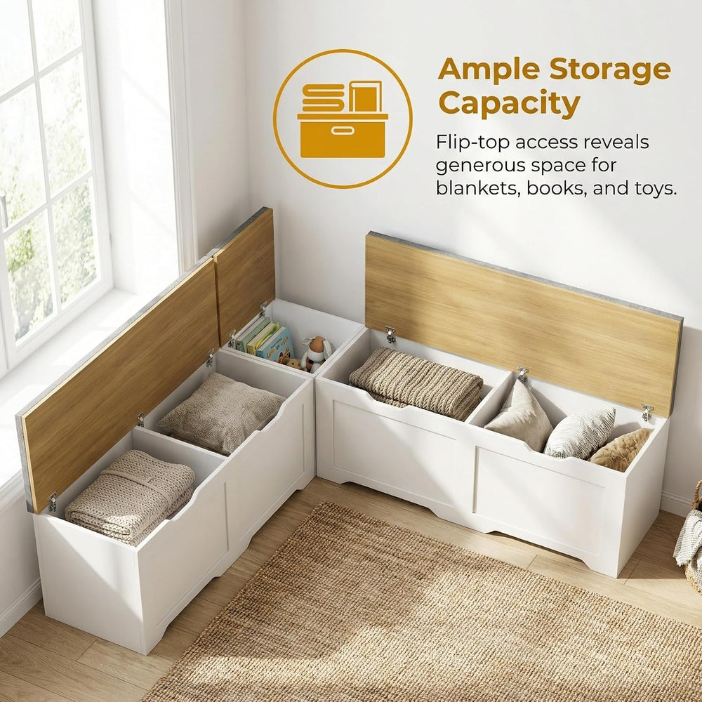 L-Shape Storage Bench with Cushion, 3-Pcs Large Capacity Entryway Chest Corne...
