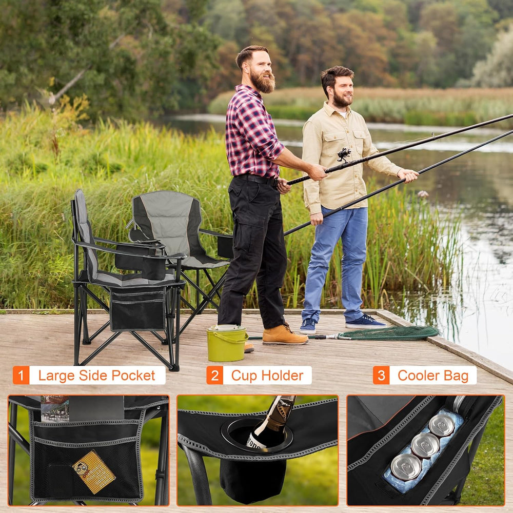 2 Pack Padded Oversized Camping Chairs for Adults,Heavy Duty Support 400 Lbs,...