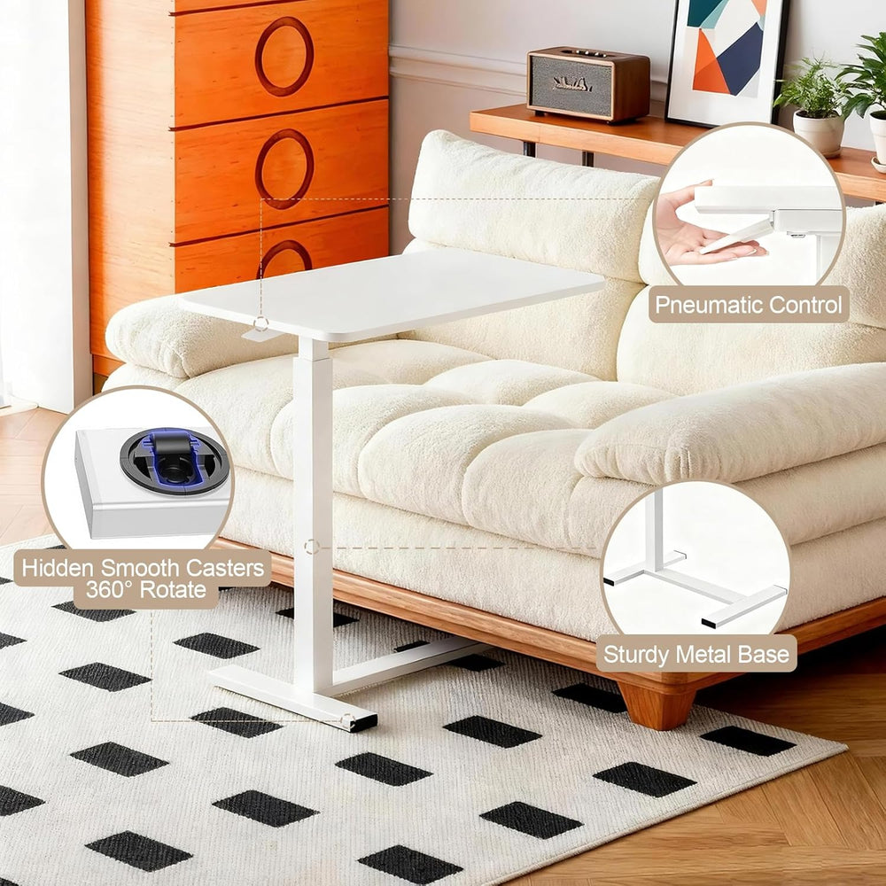 Pneumatic Adjustable Height C-Shaped End Table,Slides Under Furniture, Hospit...