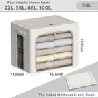 FHSQX 2 Pack Clear Window Storage Bins - Large Stackable Linen Fabric Storage for Clothes Foldable Container Organizer Set with Carrying Handles (Lvory White, 15.7x 11.8x 11.7 Inch)