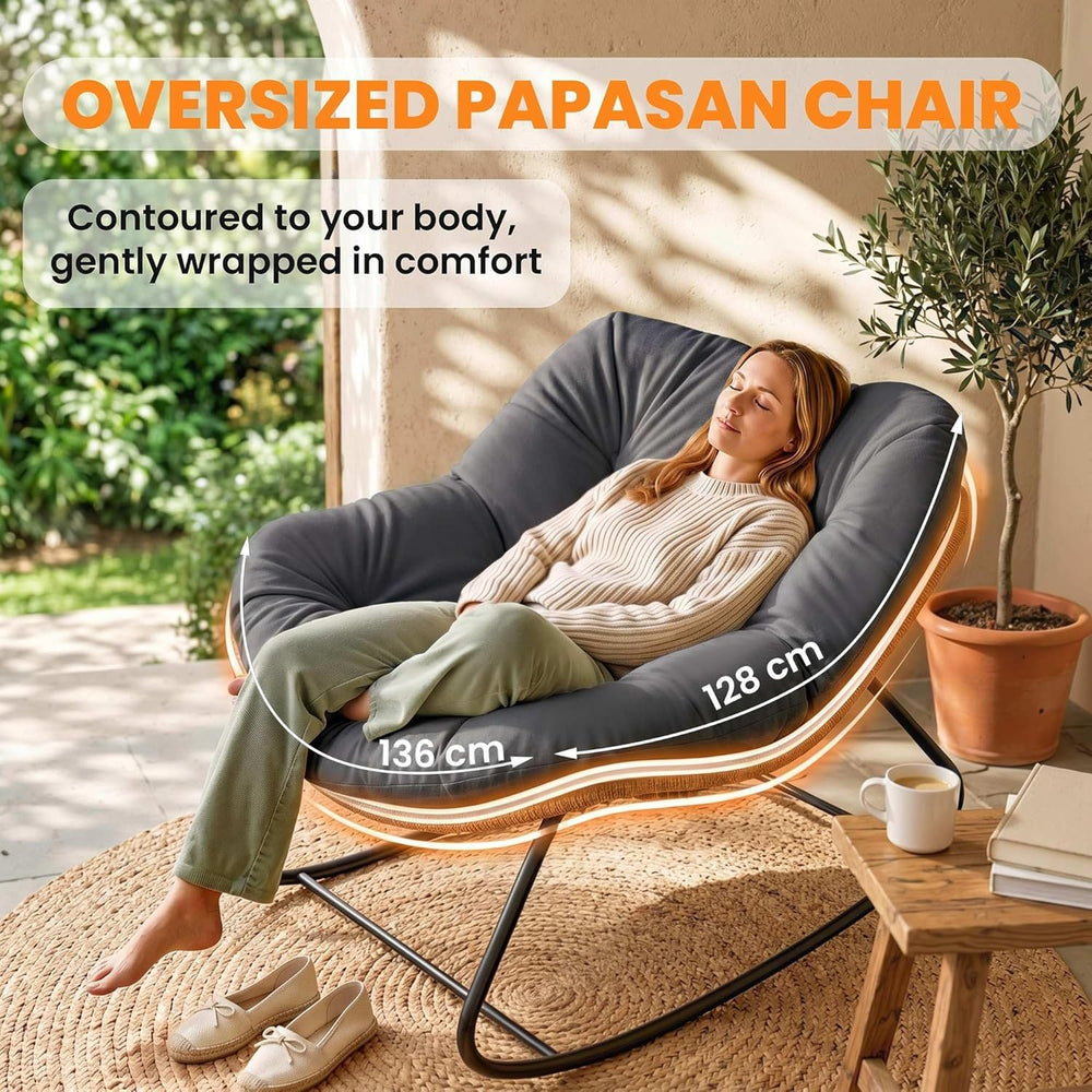 Outsunny Papasan Rocking Chair, Wicker Oversized Indoor Outdoor Rocking Papas...