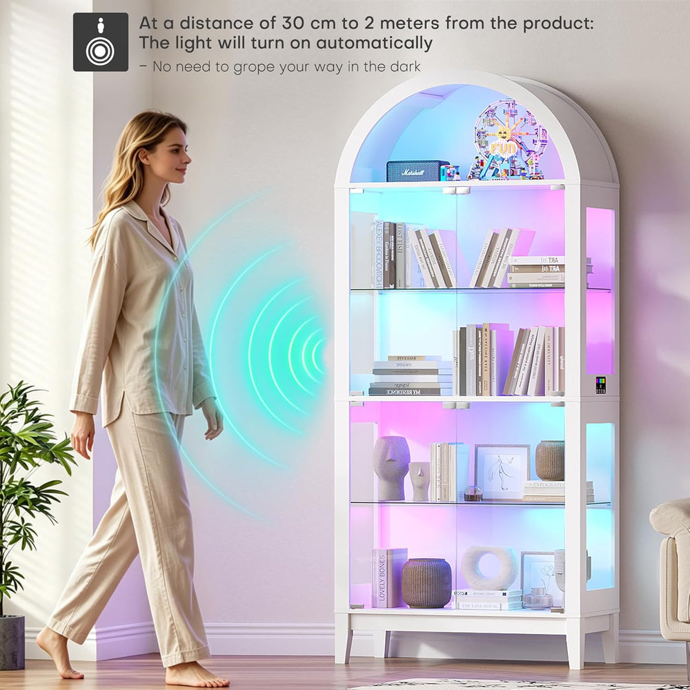 WOOVIVS Glass Display Cabinet with RGB Lights, 69" Tall Curio Cabinet wi...