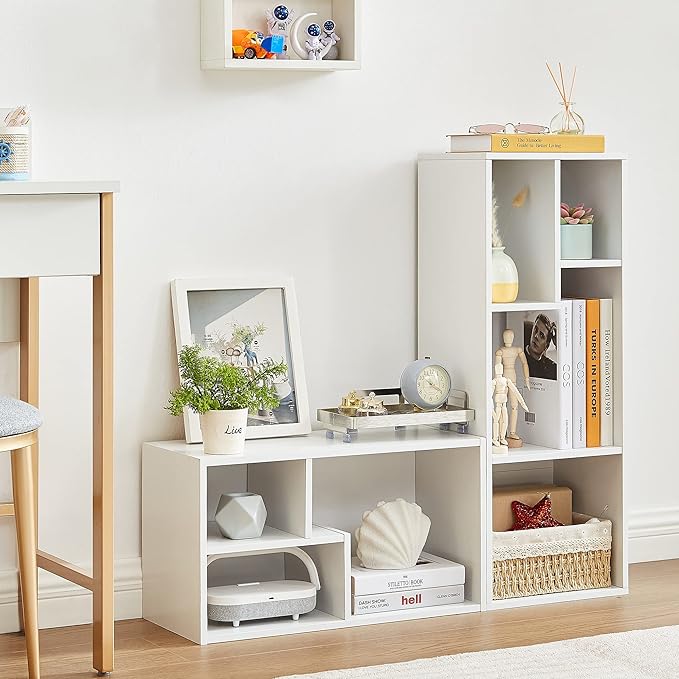 VECELO Small White Bookshelf, 3 Cube Shelf, Fits Tallest Hardcovers, Horizontal Available, Modern Storage Organzier for Small Spaces, Kids, Pearl White