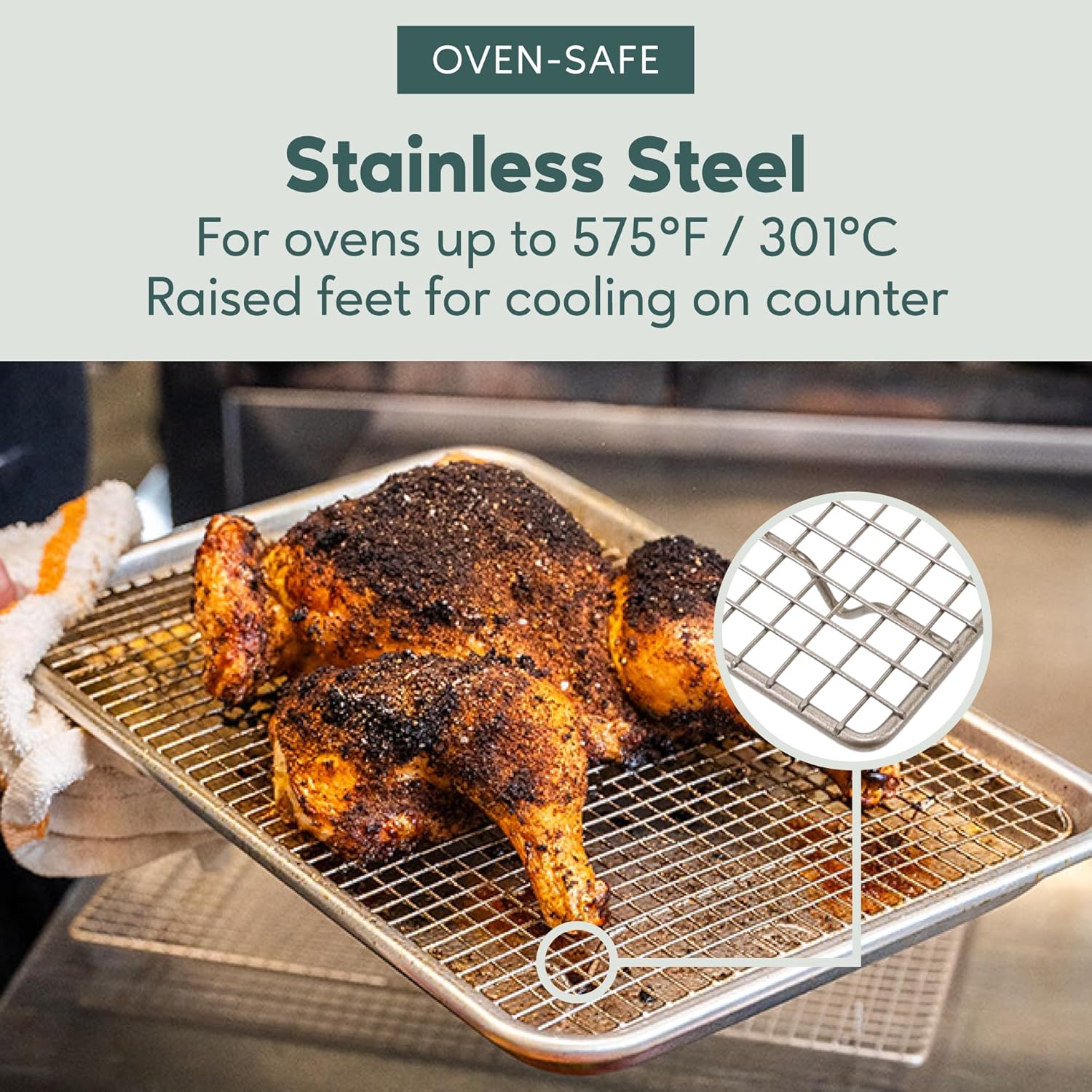 Ultra Cuisine Oven-Safe, Dishwasher-Safe 100% Stainless Steel Cooling & Baking Rack Set - Tight-Wire Bake for Oven Cooking - Heavy Duty - 8.5x12 - Set of 2 - Small Quarter Sheet Pan Cooling Racks