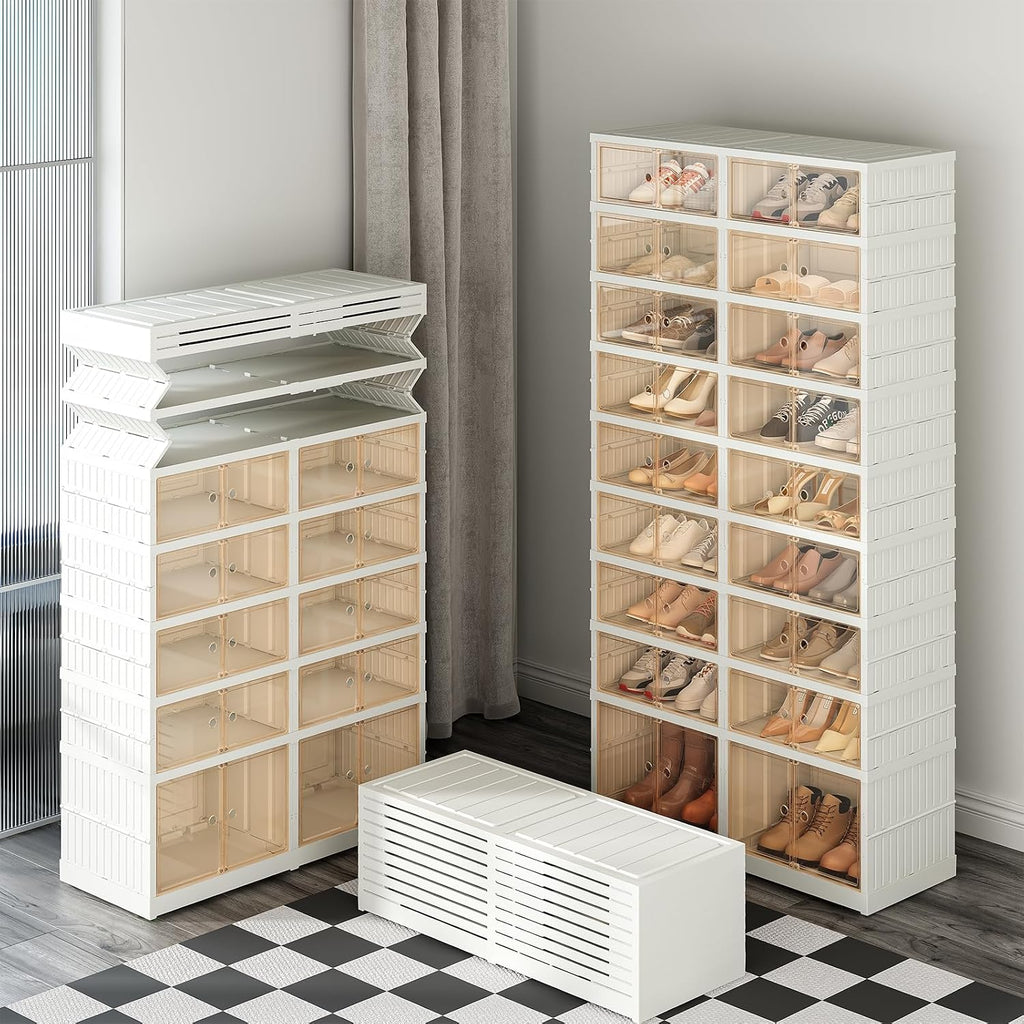 Redlife 9 Tier 36 Pairs Foldable Shoe Rack Organizer | Clear Portable Plastic Shoes Rack, Collapsible Shoes Storage Box with Lids Door, Large Tall Shoe Cabinet for Closet