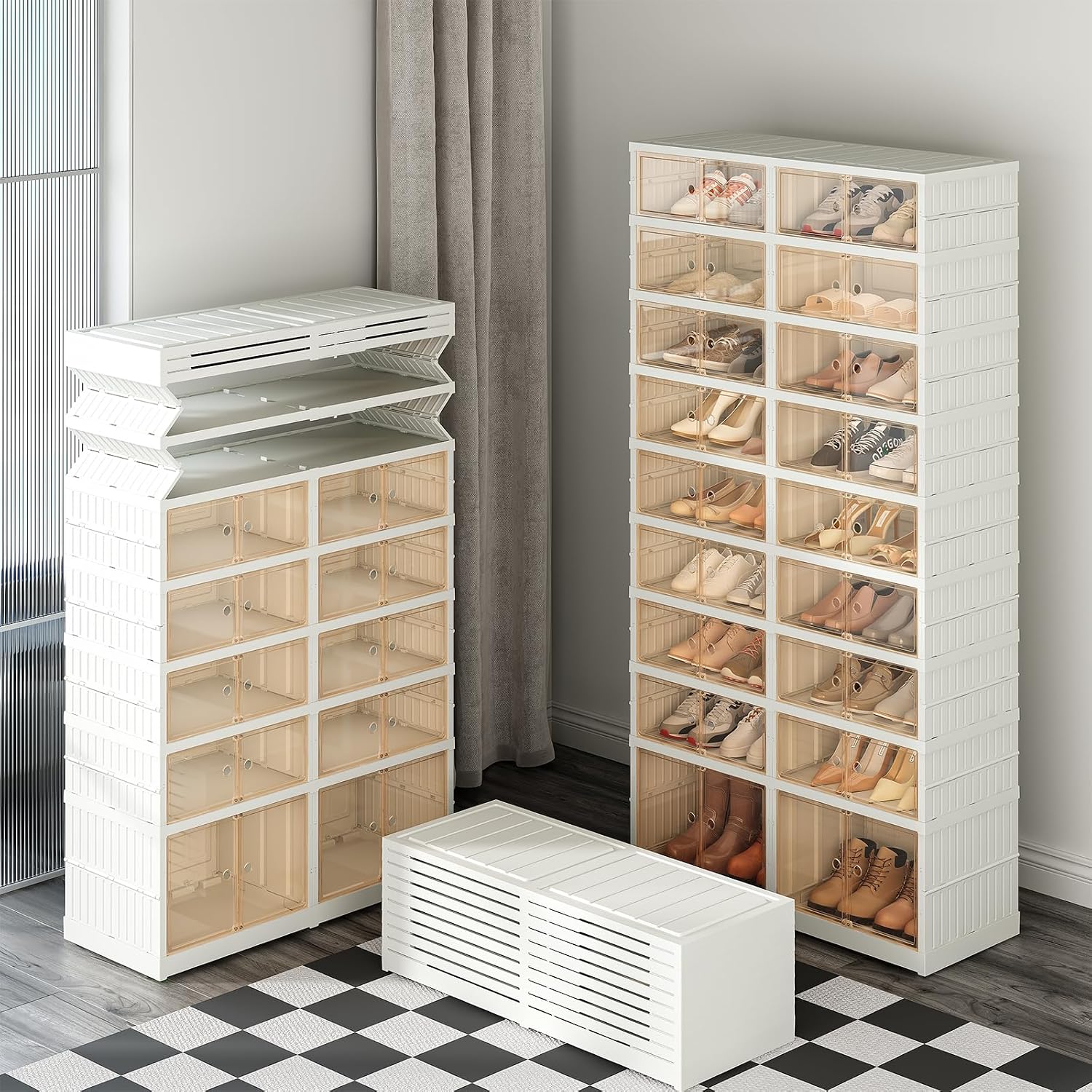 Redlife 9 Tier 36 Pairs Foldable Shoe Rack Organizer | Clear Portable Plastic Shoes Rack, Collapsible Shoes Storage Box with Lids Door, Large Tall Shoe Cabinet for Closet