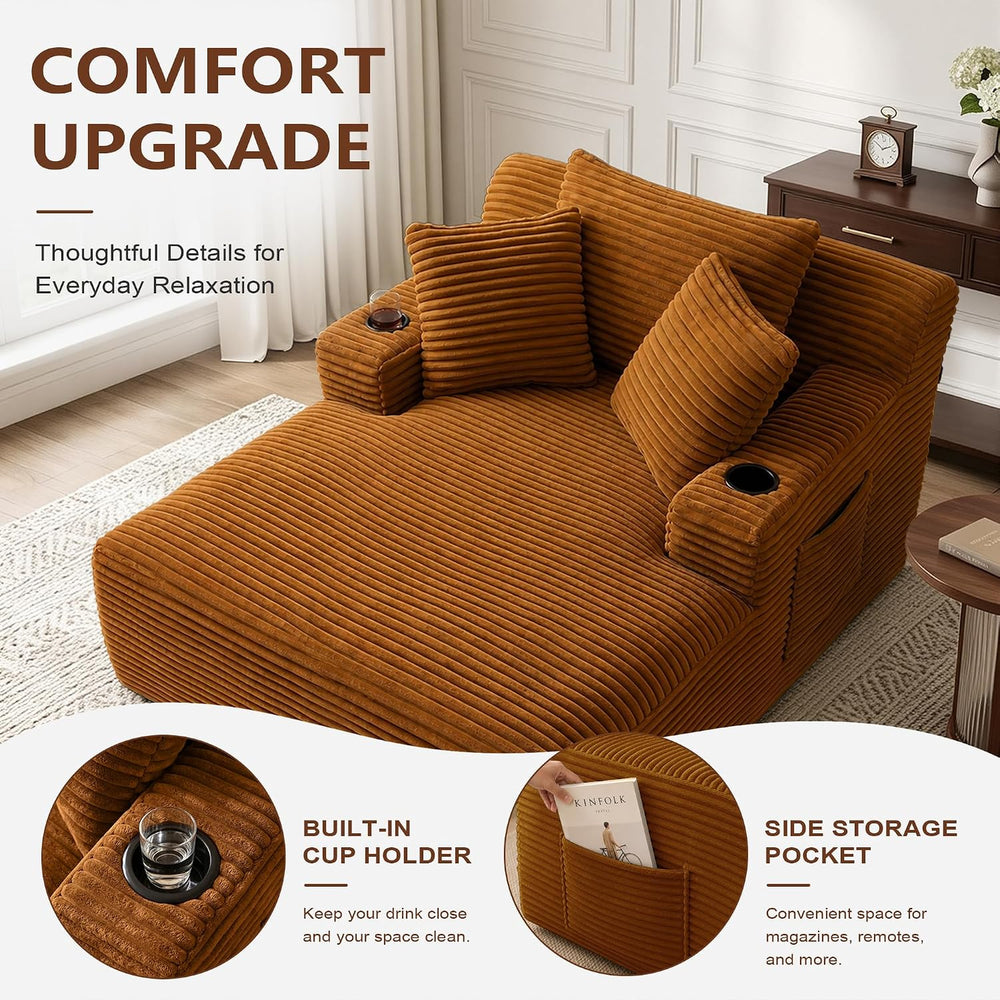 66.1" Oversized Boneless Chaise Lounge Chair Indoor, Corduroy Cloud Read...
