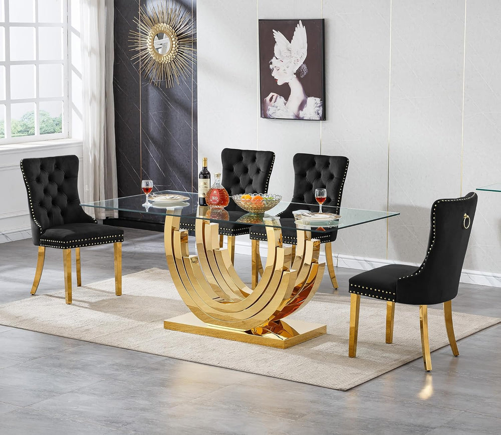 HomVent 5 Piece Glass Dining Table Set for 4, Kitchen Dining Table Set with D...
