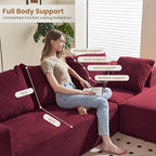 108" L-Shaped Boneless Couch, Modular Sectional Sofa with Moveable Ottoman, Corduroy Cloud Couches for Living Room, No Assembly, Ship in a Box, Red