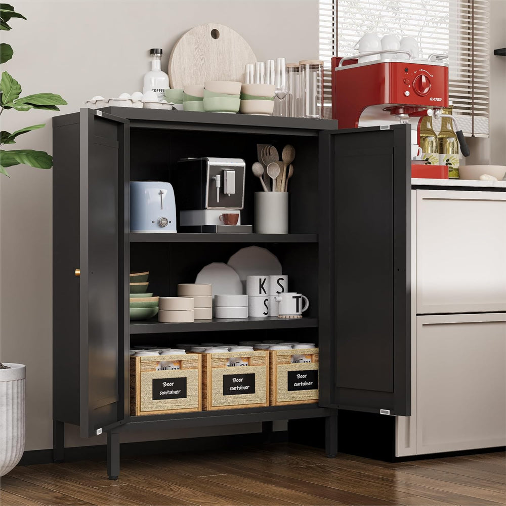 YAUWOH Small Metal Cabinet,Bathroom Storage Cabinet with 2 Adjustable Shelves...
