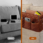 MEHIDFY Armchair Caddy, Waterproof Sofa Armrest Organizer, Non Slip Recliner Organizer, Remote Holder for Recline, Recliner Caddy with 14 Pockets Storage for TV Remote, Phone, Magazine (Brownish Red)