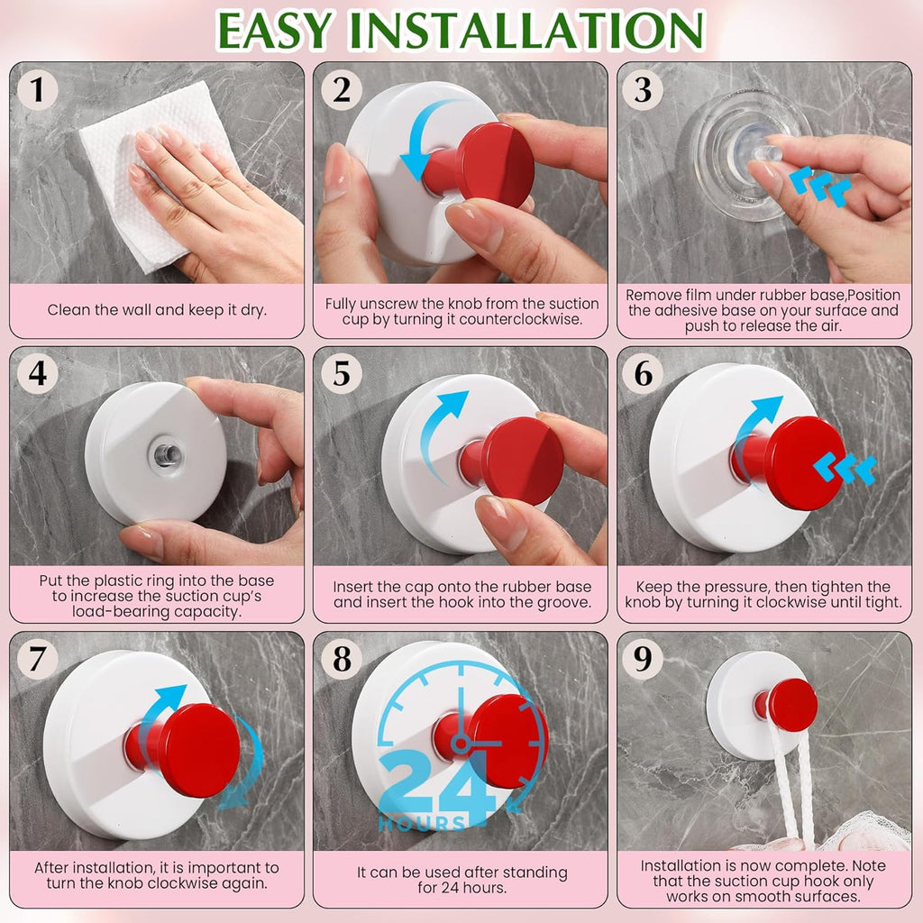 Suction Cup Hooks for Shower No-Drill Bathroom Hooks for Towels, Robes, Loofah Mountable on Bathroom Walls, Kitchen, Glass, Mirrors, Tile and Smooth,Non-Porous Surfaces (2, Klein Blue White)