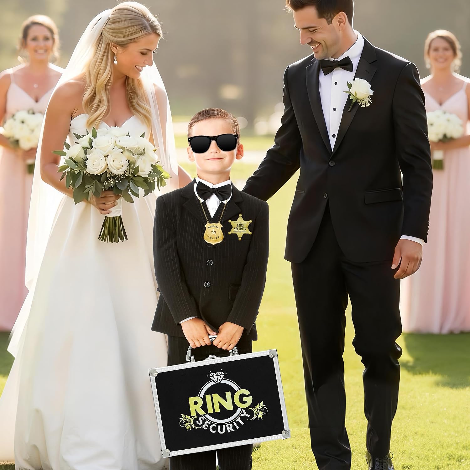 Ring Security Wedding Ring Bearer Aluminum Briefcase-Padded Slits Holder Ring Bearer Gifts Security Box for Proposal Ceremony Wedding Day,Security Badge Props for Boys Kids