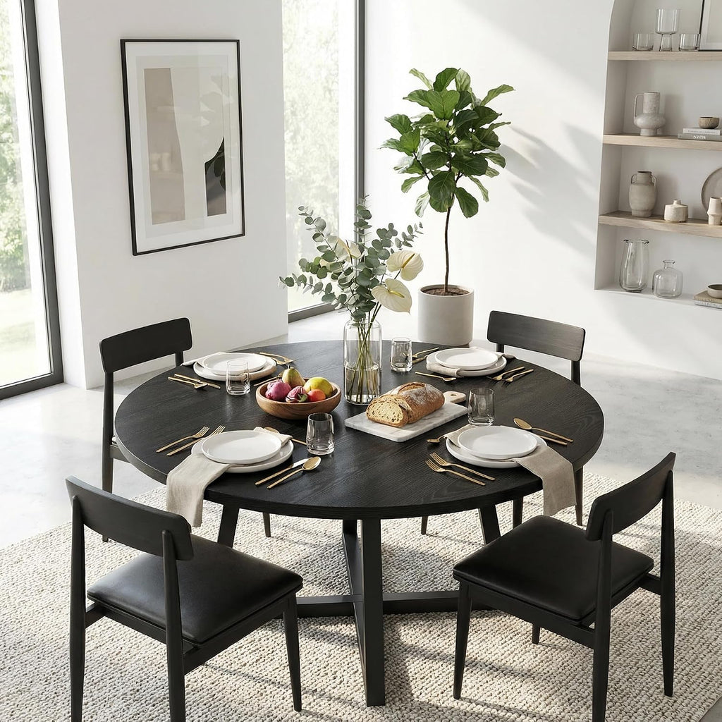 knoworld Round Dining Table for 4-6 with Storage Shelf, Kitchen & Dining Room Circle Pedestal Table, Heavy Duty Metal Frame & Wood Top