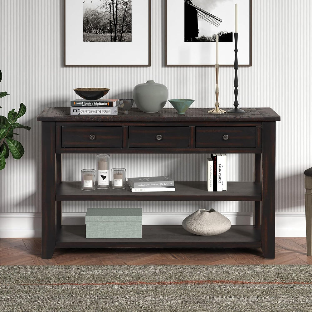 RuiSiSi 48” Console Table with 3 Drawers and 2 Shelves, Farmhouse Wood Sofa T...