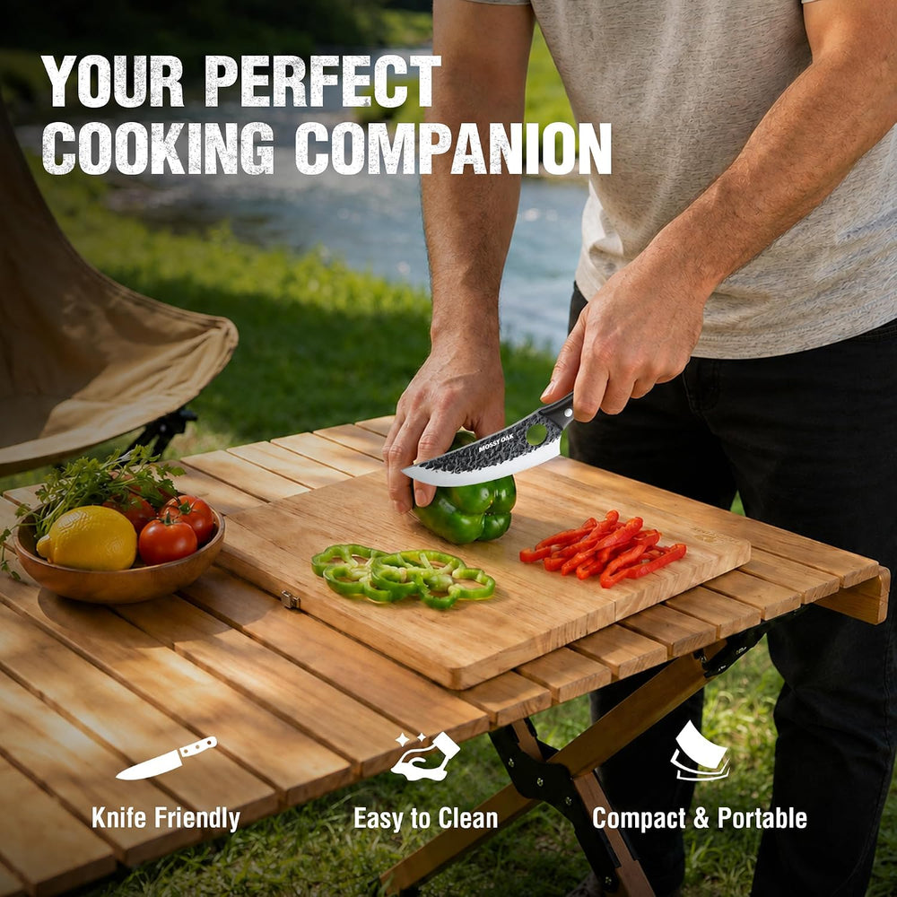 Mossy Oak 6-Inch Hand Forged Chef Knife with Foldable Cutting Board