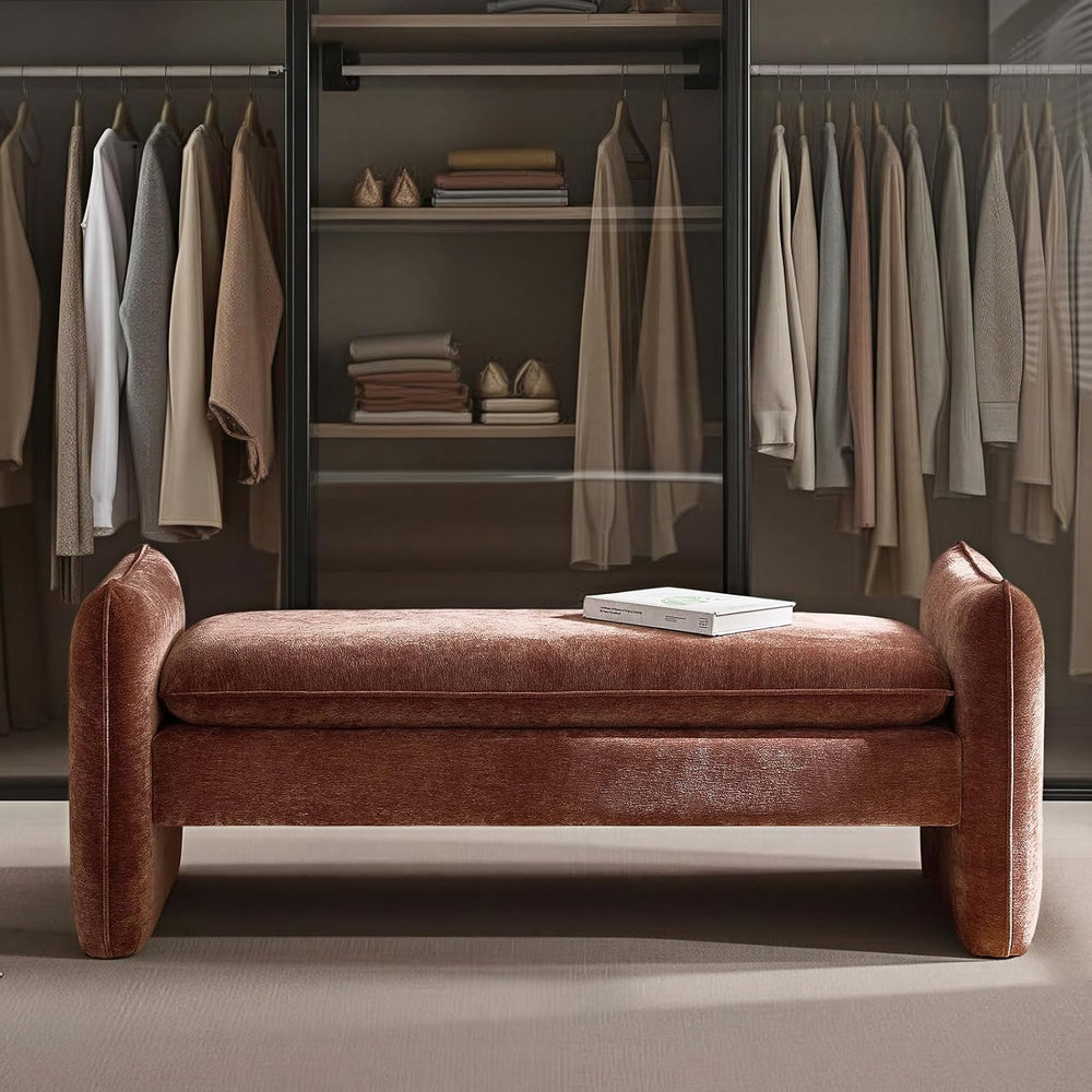 HULALA HOME 57.5" Modern Chenille Upholstered Bench, End of Bed Bench wi...