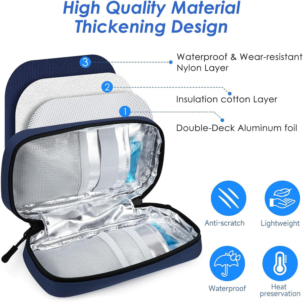 YOUSHARES Insulin Cooler Case - Travel Medicine Cooler Bag for Diabetes Supplies, Insulin Pen Case with 2 TSA Approved Gel Ice Pack (Navy Blue)