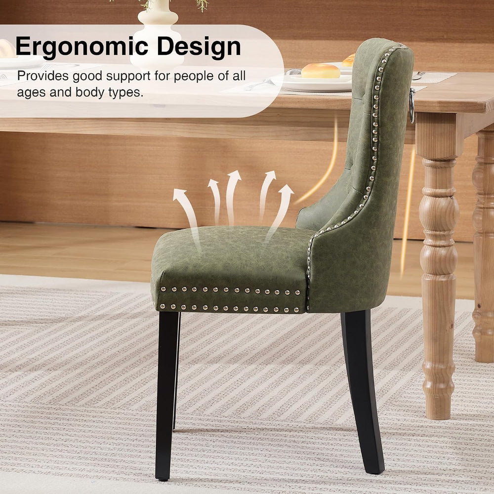 adochr PU Leather Dining Chairs Set of 2, Upholstered Kitchen Chairs,Green | ...