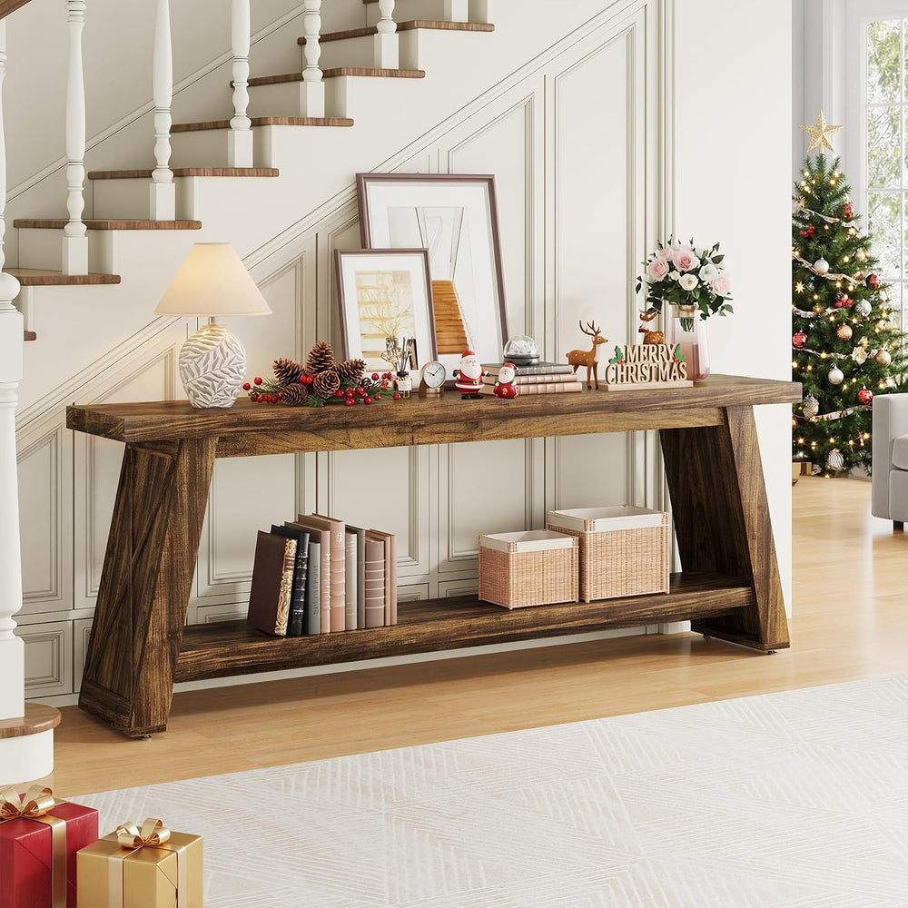 70.9" Extra Long Entryway Table, Farmhouse Wood Console Table with Stora...