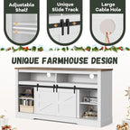 YESHOMY Fireplace TV Stand for Television up to 65+ Inch with Storage and Farmhouse Sliding Barn Doors, Entertainment Center with Cabinet and Shelves, Media Console for Living Room, White