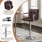Yaheetech Bar Stools Set of 2, Adjustable PU Leather Swivel Barstools, Modern Counter Stools with Back and Footrest, Counter Height Barstools for Bar, Kitchen, Dining Room, Brown