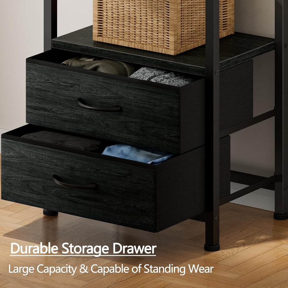 Furnulem 5-Tier Tall Corner Shelf, Narrow Bookshelf with Drawers